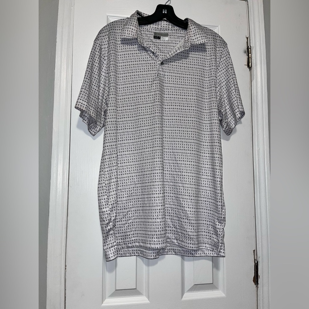 PGA Tour Pro Series Men's Blue and White Patterned Polo